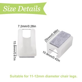 UFURMATE Chair Pads, 40Pcs 11-12mm Plastic Chair Leg Floor Protectors with Felt Pads, U Shaped Chair Tube Floor Protectors Non-Slip Chair Legs Tips Caps for Round Sled Base Chair Leg (White)
