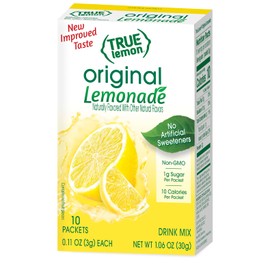 TRUE LEMON Original Lemonade Drink Mix | No Artificial Sweeteners, Low Calorie | Water Flavor Packets & Water Enhancer with Stevia 10 Count (Pack of 12)