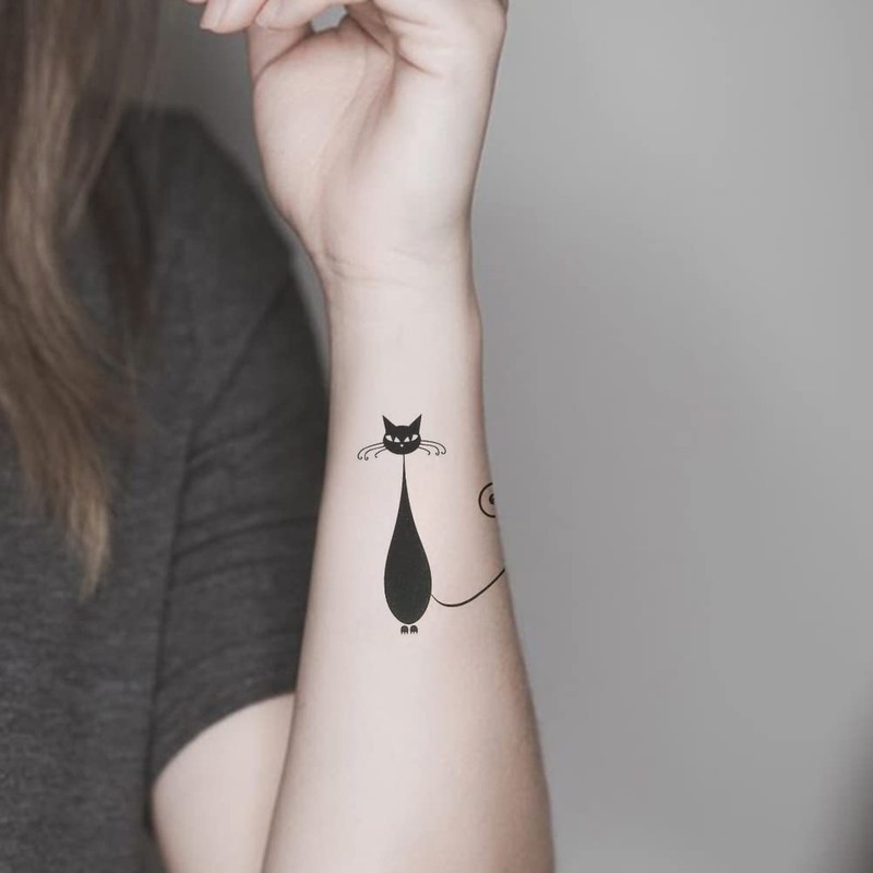 Oottati Small Cute Temporary Tattoo Kitten Cat Neck Hand (Set