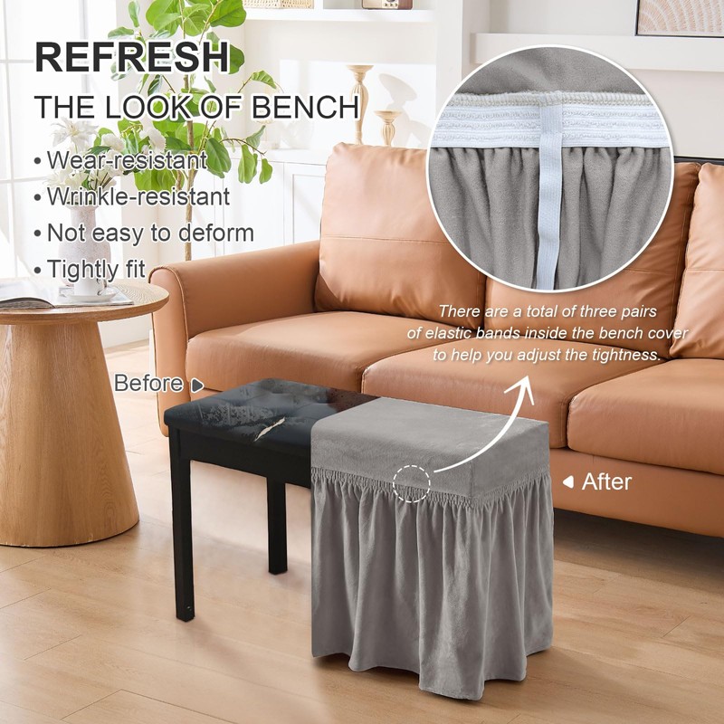 NICEEC Spandex Stretch Piano Bench Cover with Skirt Removable Ottoman