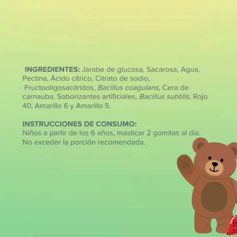 Gomitas Probióticos Prebióticos Niños Sabor Fresa Piña Naranja Pack