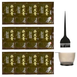 YAYAN HOUSE | 12 Sobres Shampoo Tinte Instantáneo 15min Cubre Canas Natural con Cepillo Aplicador - Sin Amoníaco, Fórmula Herbal con Jengibre, Cabello