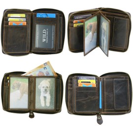 WILD THINGS ONLY !!! Men's Wallet with Zip - Leather Wallet with RFID Protection & Gift Box, brown, Portrait