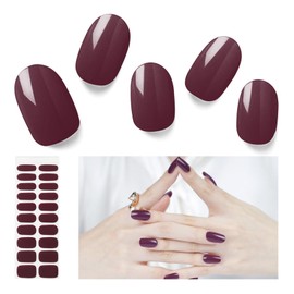 Nelikoo Semi Cured Gel Nail Strips, 20 PCS Gel Nail Stickers Work with UV Light, Gel Nail Wraps, Salon Quality & Easy to Use - Dark Night Purple