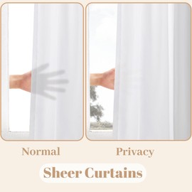 LYBHZDQ White Privacy Sheer Curtains Semi with Light Filtering, Non See Through Grommet Semi Curtain Drapes for Bedroom Living Room 2 Panels, Thermal Insulated W52 X L44 (Snow White, 132 x 112cm)