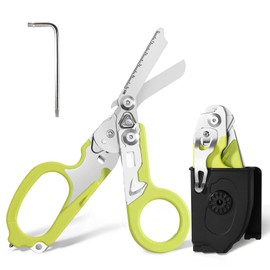 6 In 1 Multifunctional Trauma Shears Foldable, Stainless Steel Medical Scissors with Scissors Holster and Wrench for Hospitals, Home, Camping Trips, Etc (Green)