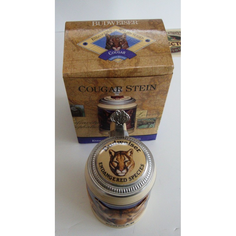 1995 Budweiser Endangered Species Series, Lidded Beer Stein, Cougar
