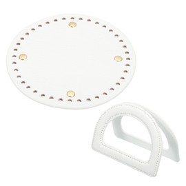 sourcing map Crochet Bag Making Kit, 1Pcs 5.5" Round PU Leather Bag Bottom with 2Pcs D-Shaped Purse Handle Purse Making Supplies for DIY Woven Bag Crochet Handbag, White
