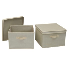 Household Essentials Square KD Storage Box With Lid, Cream Linen