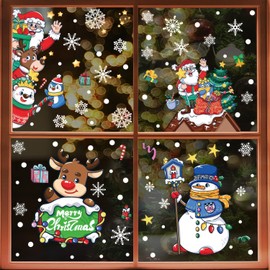 Christmas Windows Clings Christmas Decals for Windows Christmas Window Stickers for Glass Windows, Santa Elk Snowman Window Clings Xmas Window Clings for Christmas Party 4 Sheets