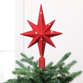 Civaner Red Christmas Star Tree Topper 11" Bethlehem Glitter Star Tree Topper Decorative Christmas Ornaments for Xmas Home Party Holiday Decor