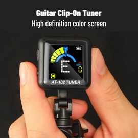 Guitar Tuner, Violin Tuner Guitar Clip‑on Tuner USB Rechargeable Built‑in Battery Violin Ukulele Tuner AT‑102 with Color Screen(AT-102 Black)