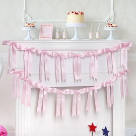 Yuubin - Guirnalda de lazo rosa, decoración de habitación de coqueta