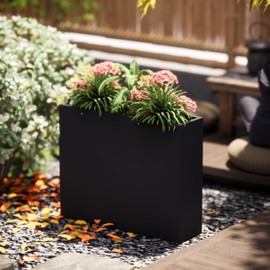 GSK Tall Black Metal Planter Box Divider Easy Assembly Modern Plant Box 37.9" L x 10" W x 30" H Adjustable Feets Drainage Shelf Indoor Decor Outdoor Sapce Seperation Patio Balcony Deck Garden Trough