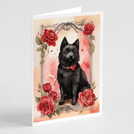 Caroline's Treasures DAC4547GCA7P Schipperke Valentine Roses Greeting Cards Pack of 8 Blank Cards with Envelopes Whimsical A7 Size 5x7 Blank Note Cards