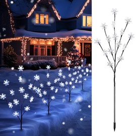 Brightown Snowflake Lights Outdoor Pathway, 8 Packs Lighted Branches Christmas Yard Decor, Small Christmas Tree with Lights, Twig Branch Lights Outdoor Christmas Decorations Yard, Pure White