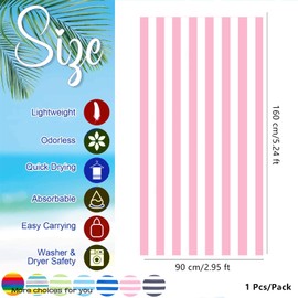 Large Microfibre Beach Towel for Adult,160x90cm Double Sides Pink Striped Sand Free Beach Towel,Lightweight Quick Dry Travel Swim Towel with Bag,Compact and Thin Sports Towel Yoga Gym for Women Men