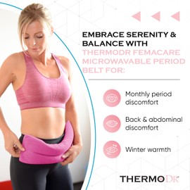 Wheat Bags Microwavable Heat Pack Belt - Femacare Soft Fleece Period Cramp Heat Pad with UK Cleaned Wheat, Elasticated Strap & Lavender Scent for Period Discomfort - Period Cramp Heat Belt by ThermoDR