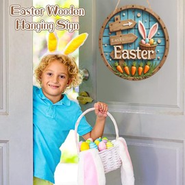 Wooden Door Sign - Wooden Cartoon Porch Ornaments | Farmhouse Outdoor Decor, Easter Egg Decorations for Wall, Garden, Farmhouse, Window