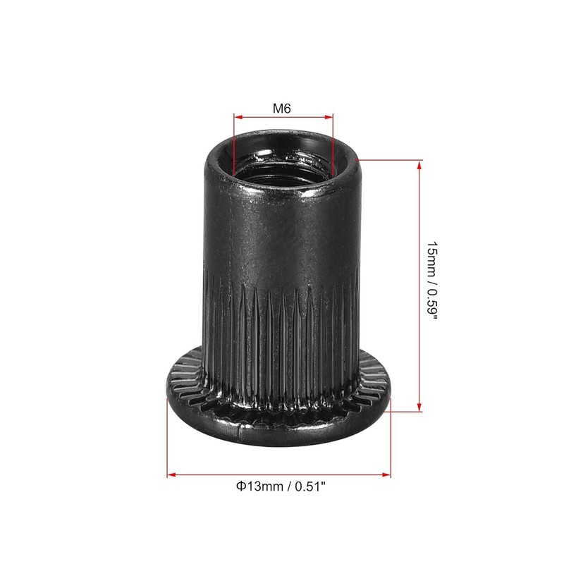TA-VIGOR 50Pcs M6 Rivet Nuts, Carbon Steel Zinc-Plated Knurled Flat