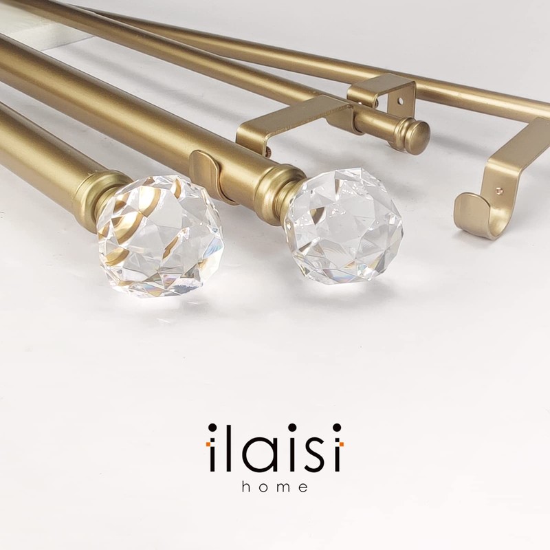 ILAISIHOME Double Curtain Rod Set:1-1/8 Inch Diameter Luxury Silver Curtain