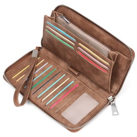 GAEKEAO Women's Purse, Large Capacity Leather Women's Purse Zip Clutch with RFID Blocking and Multiple Wallet, Retro leather #brown, Vintage