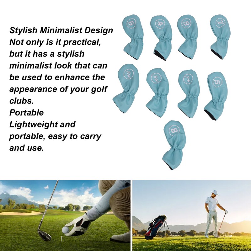 9pcs Golf Club Cover PU Leather Stylish Portable Golf Head