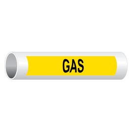 ComplianceSigns.com Gas (Black Legend On Yellow Background) Pipe Label Decal, 8x2 inch 5-Pack Vinyl for Pipe Markers Hazmat