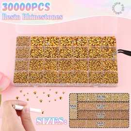 30000Pcs Resin Rhinestones for Bedazzling with 3Pcs B7000 Jewelry Glue, Mine Gold Flatback Gems Rhinestones for Crafting, Clothing Tumblers Mugs Shoes Fabric Decor Nail Art