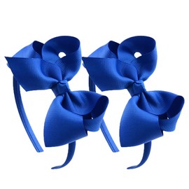 2 Pieces 4 Inch Bow Headband Grosgrain Ribbon Headbands With Bows For Girls (Blue)
