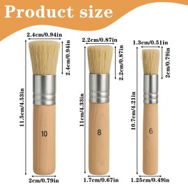 3 Pack Wooden Stencil Brush, Washable Bristle Stencils Brushes for Painting, Natural Bristle Stencil Brush for Acrylic Oil Watercolor Painting, Stencils Project, Card Making, DIY Art Crafts (6, 8, 10)