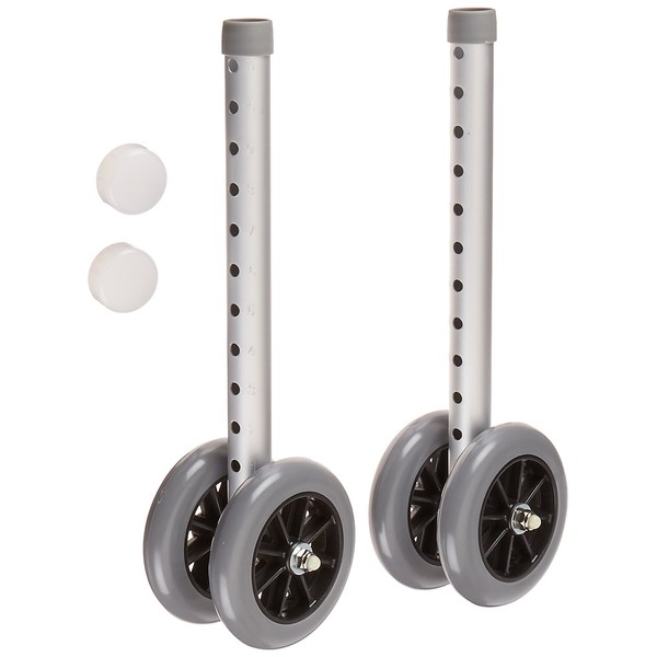 Days 44379 Double 5" Wide Wheels and Glide Cap for Bariatric Adjustable Walker, Rollator Wheels for Elderly and Handicapped, Heavy Duty and Smooth Glide Wheel Attachments for Bariatric Walkers