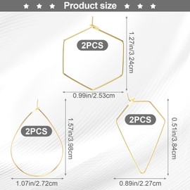 OIIKI 3 Pairs Gold Geometric Earring Hoops for Women, 18k Gold Plated Metal Beading Hooks for Earring, Hypoallergenic Wire Hoop Earring Supplies for Jewelry Making, DIY Jewelry