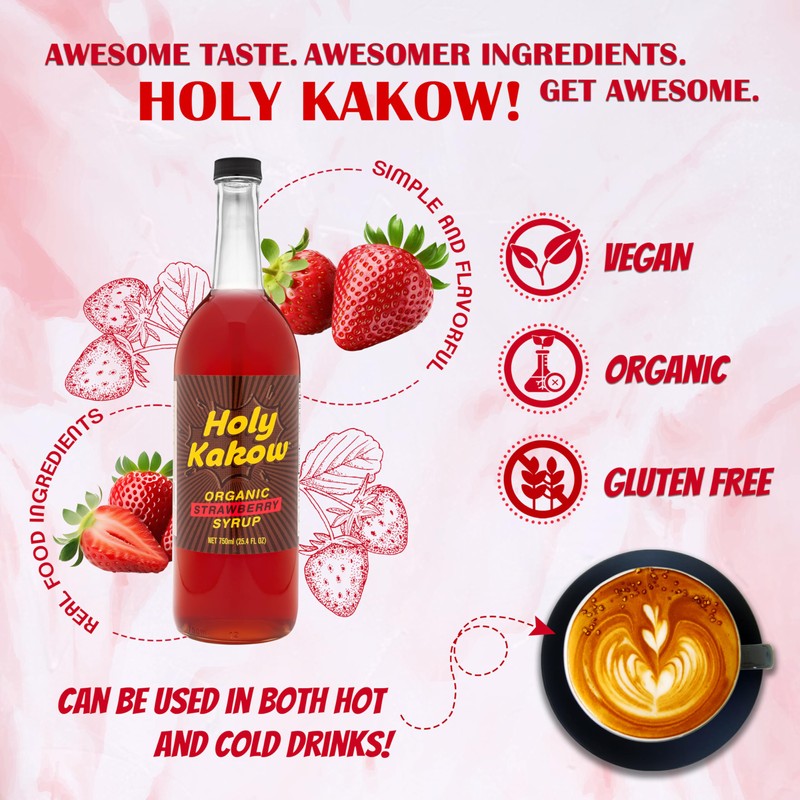 Holy Kakow Organic Strawberry Syrup - Strawberry Syrup for Drinks,