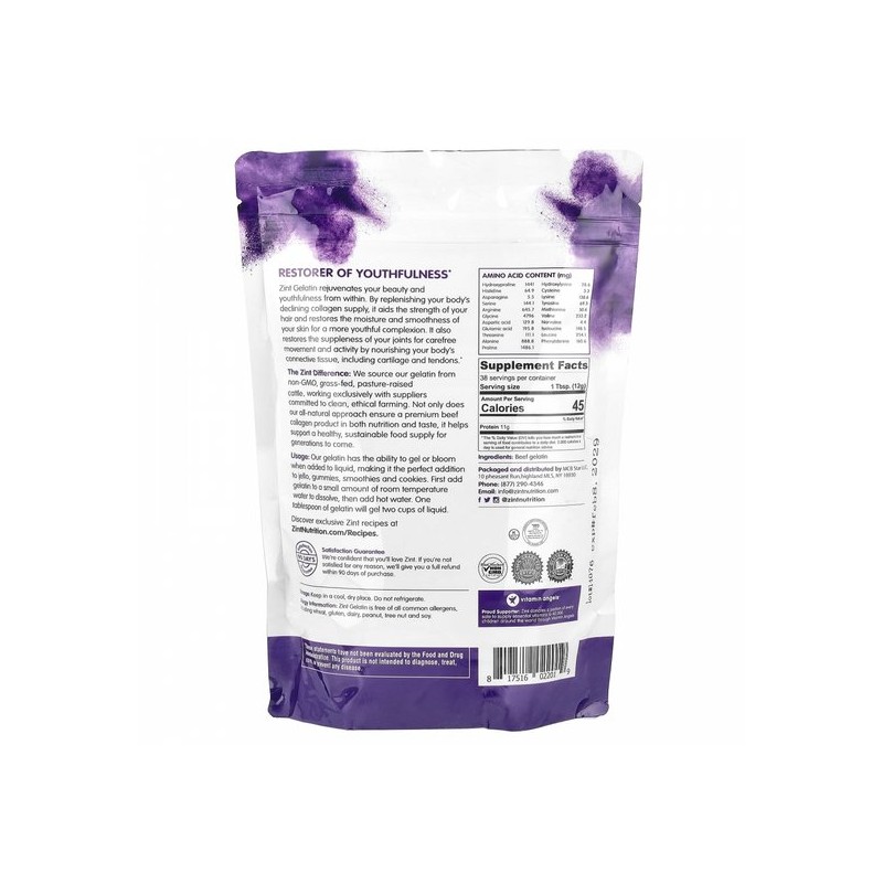 etc Zint, Gelatin Concentrated Protein Powder, Grass-fed Beef, 454g (454g)