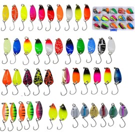 Spoons Trout Set, Yeelan 45 Pieces Trout Bait, Spinner Blinker Set 2 g / 2.5 g / 3 g / 3.2 g / 3.5 g / 5 g Spoon Bait, Trout Spoon Single Hook Set with Box for Pike, Zander, Perch, Trout