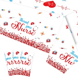3 Pack Nurse Appreciation Week Tablecloth, Thank You Nurse Table Cover for Happy National Nursing Day Party,Plastic Rectangular Waterproof Tablecloth for RN Graduation Party Decoration,87×51 Inch