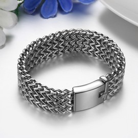 JewelryWe Stainless Steel Braided Link Chain Bracelet 19MM Wristband for Men (Color Silver)