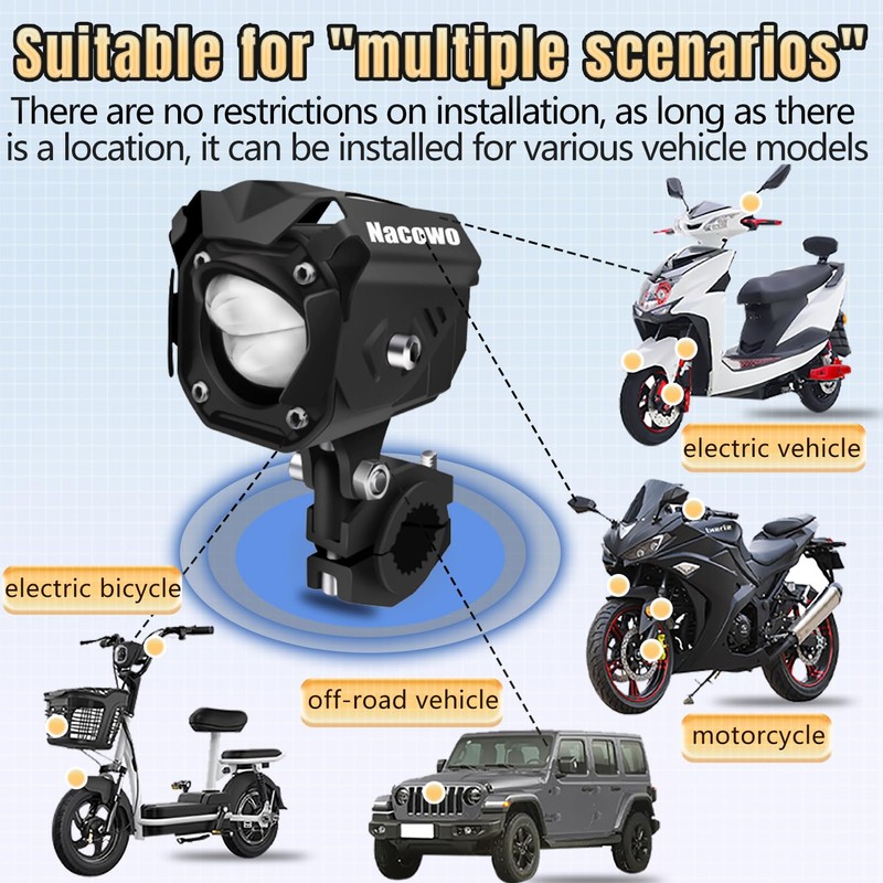 Nacowo Motorcycle Auxiliary LED Fog Lights Driving Light Spotlight with