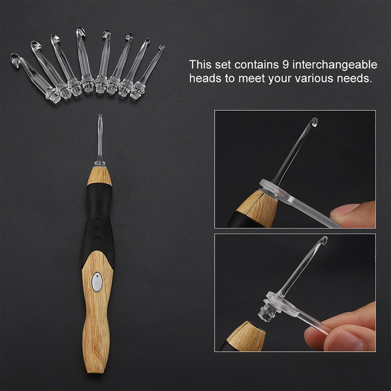 9 in 1 USB Rehargeable Light up Crochet Hooks Hand