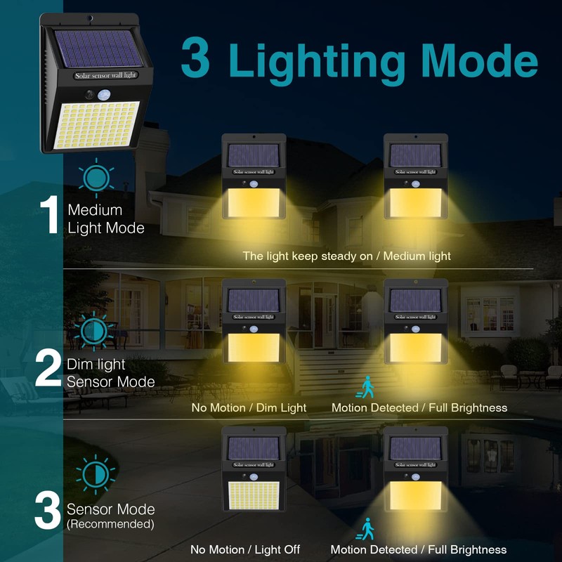 6 Pack Solar Motion Lights Outdoor, 3 Modes/100LED Solar Security
