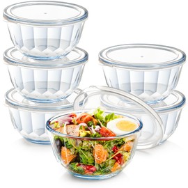 NUTRIUPS 6-Piece Glass Bowls with Lids Diamond Pattern Small Glass Bowls (800ml)
