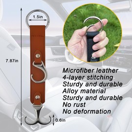 Norkmdi Car Seat Headrest Hook, 2PCS 3 in 1 Leather Vehicle Seat Back Hanger Holder for Grocery Purse Cloth Handbag, Automotive Backseat Storage Organizer, Universal for Truck SUV Sedan (Brown)