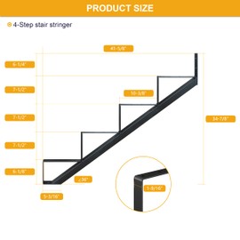 DIYHD Steel Stair Riser 4 Step Stair Stringer for Deck Height 35in,Powder Coated Black,MAX Load Capacity:500lbs,3pcs