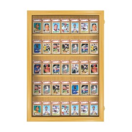 Pennzoni Baseball Card Display Case Sports Card Frame Lockable -Holds 35 PSA Graded Cards - Golden Oak