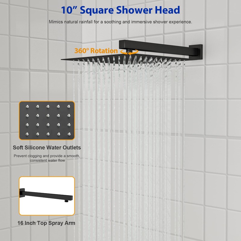 Dcolora 10 In. Rainfall Shower System with Handheld, Matte Black