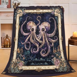Sweetfox - Manta de pulpo divertida para decoración del océano de pulpo, regalos para niñas y niños, súper cálida, suave, de felpa, ligera, de franela de forro polar, para niños, adultos, mujeres y