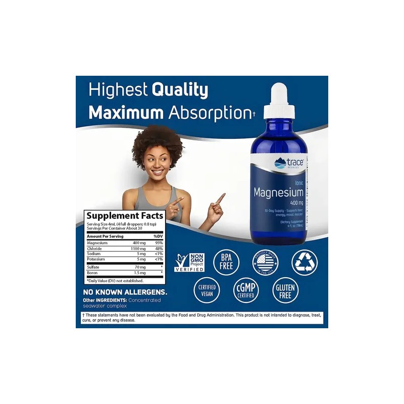 Trace Minerals Magnesio Líquido Iónico 400mg Sabor 59ml Vegano