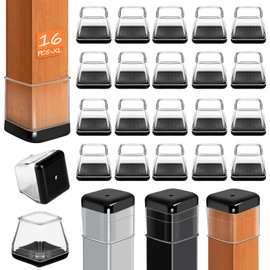 16Pcs Chair Leg Sliders for Carpet, Furniture Sliders Chair Glides Carpet Protectors, Chair Leg Floor Protectors for Hardwood Floors, Chair Leg Covers Caps Furniture Pads, Square, Clear, X-Large