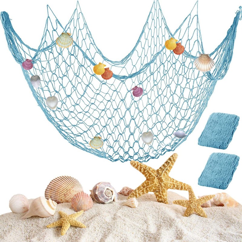 Abizarch 2 Pcs Fish Netting Decoration Beige Nautical Fish Net